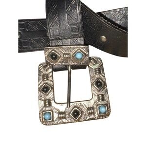 Leather Belt Boho Western Southwestern Embellished Solid Brass Buckle India  LG